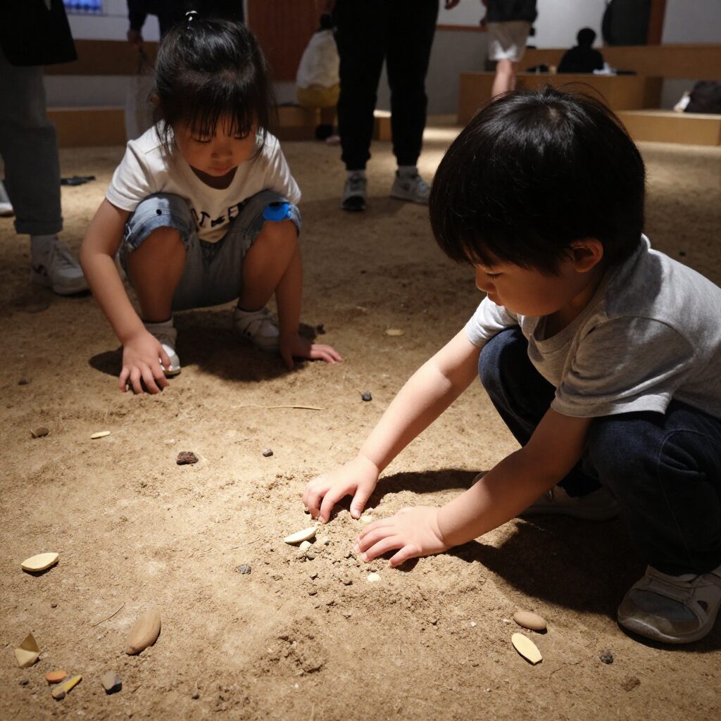 아이가 딱지치기를 체험하고 있는 모습