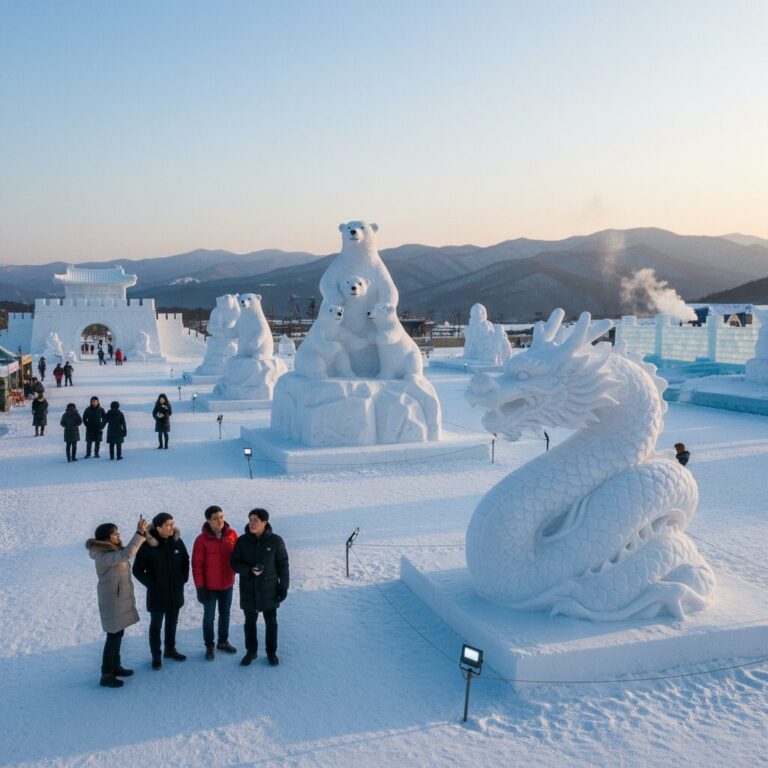 대관령 눈꽃축제 대형 눈조각 작품 전시 장면