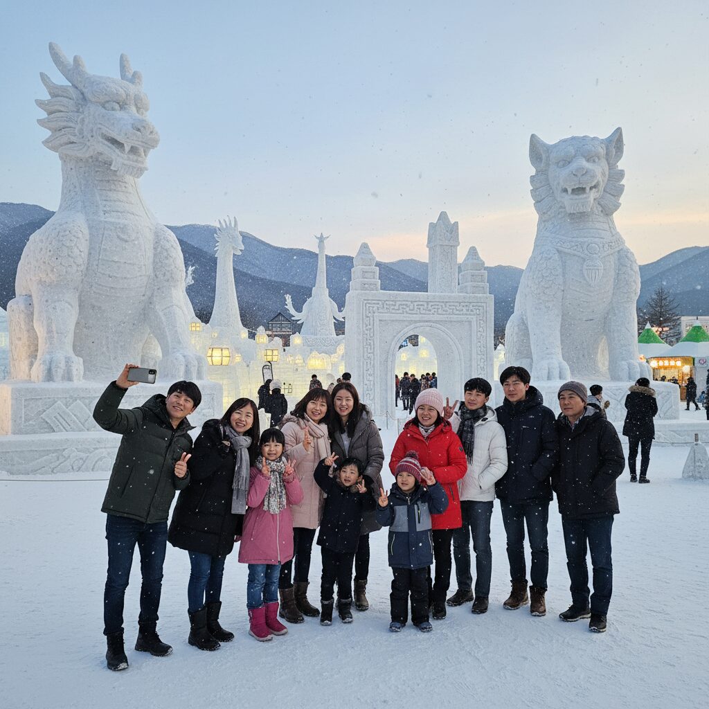 대관령 눈꽃축제 대형 눈조각 전시장 포토존