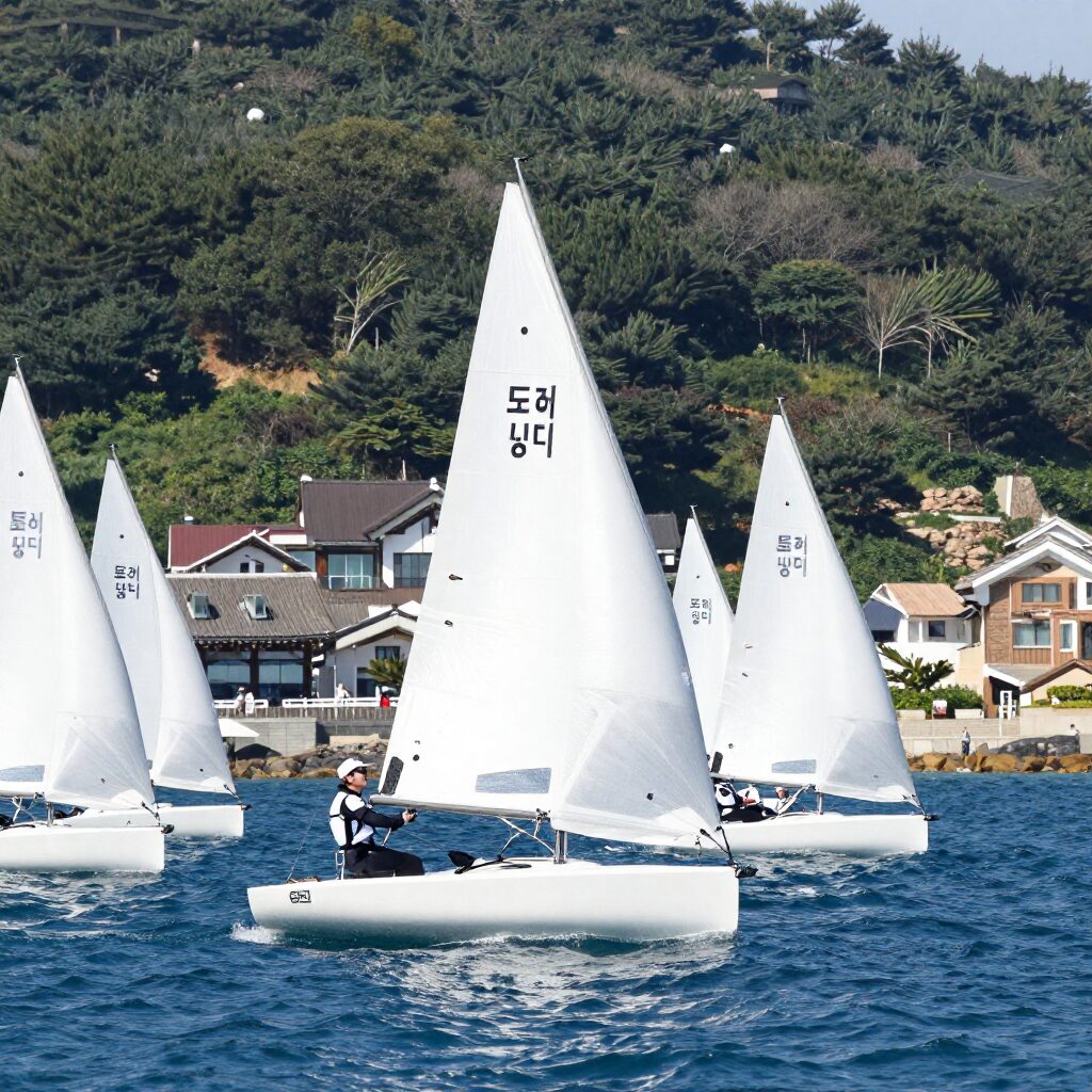 클리퍼 세계일주 요트대회가 열리는 통영 도남관광지의 전경