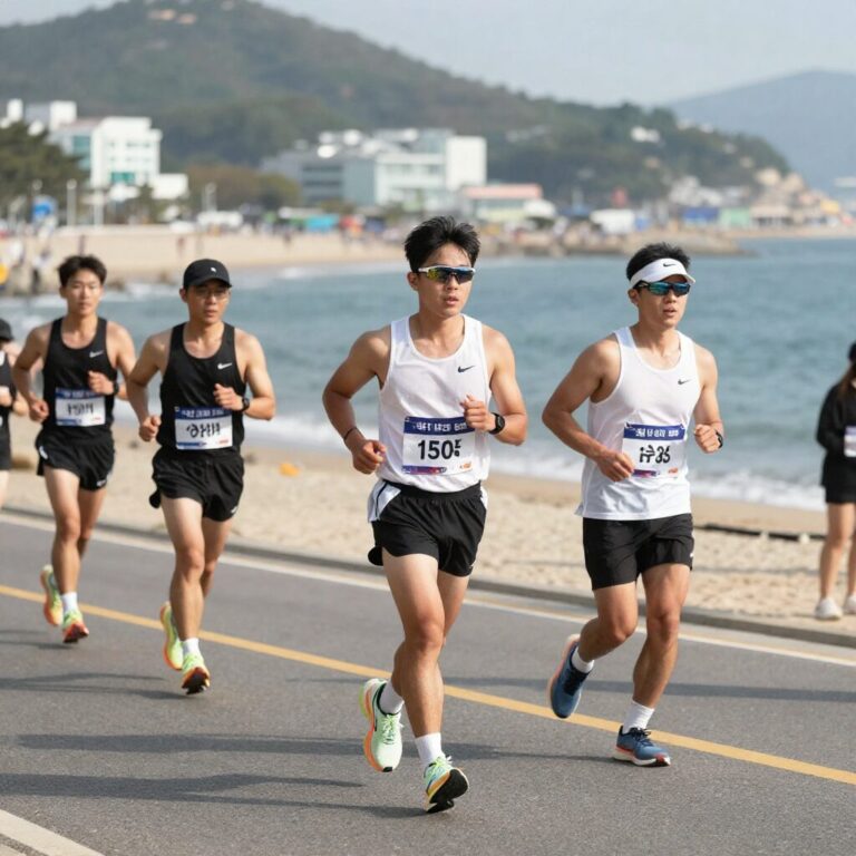 부산 해안가를 달리는 마라톤 참가자들의 모습