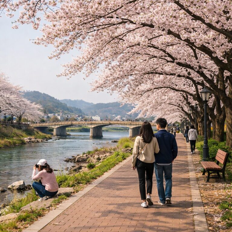 정읍천 벚꽃길 따라 펼쳐진 아름다운 산책로와 벚꽃나무