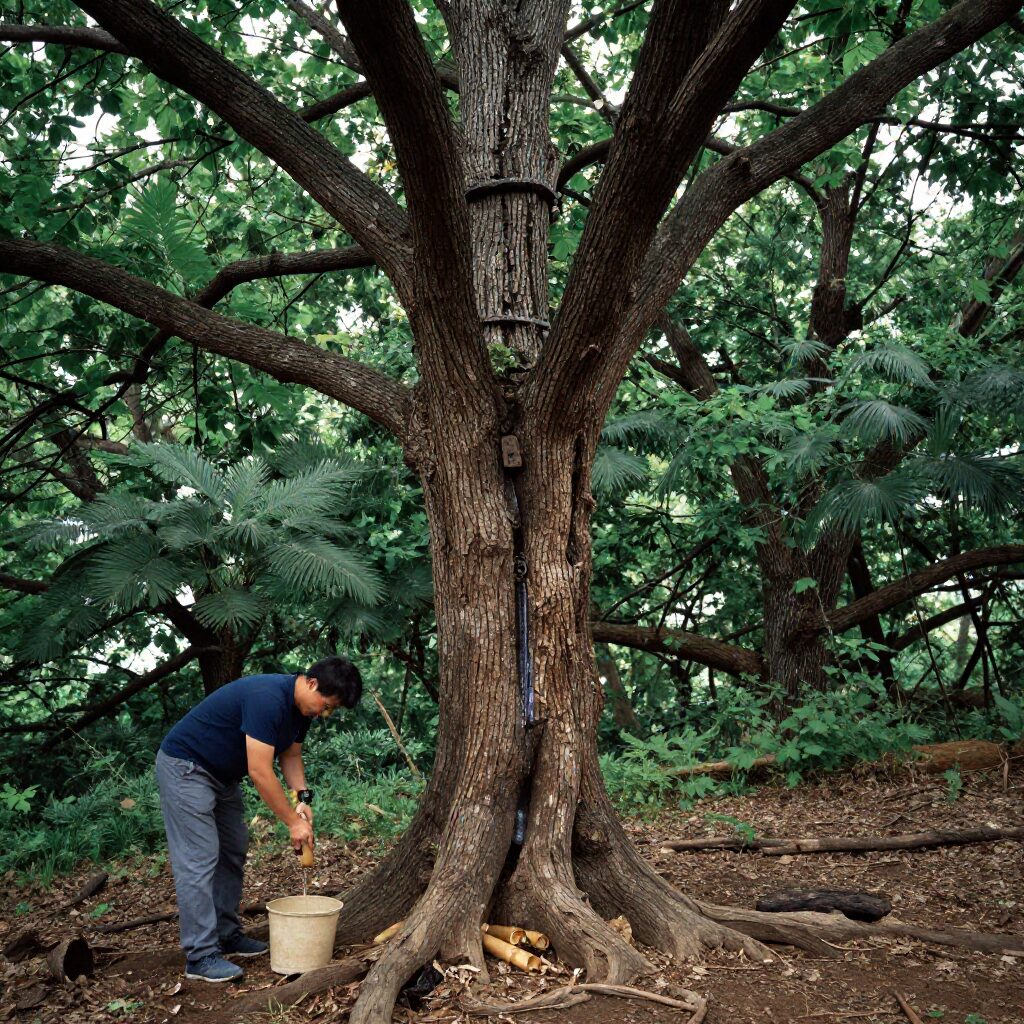 진안 운장산 고로쇠 나무 숲과 수액 채취 장면