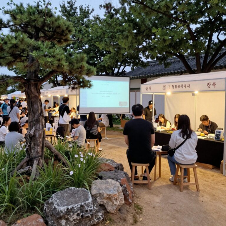 옥천묘목축제 행사장 내 다양한 부스와 체험 프로그램이 있는 모습