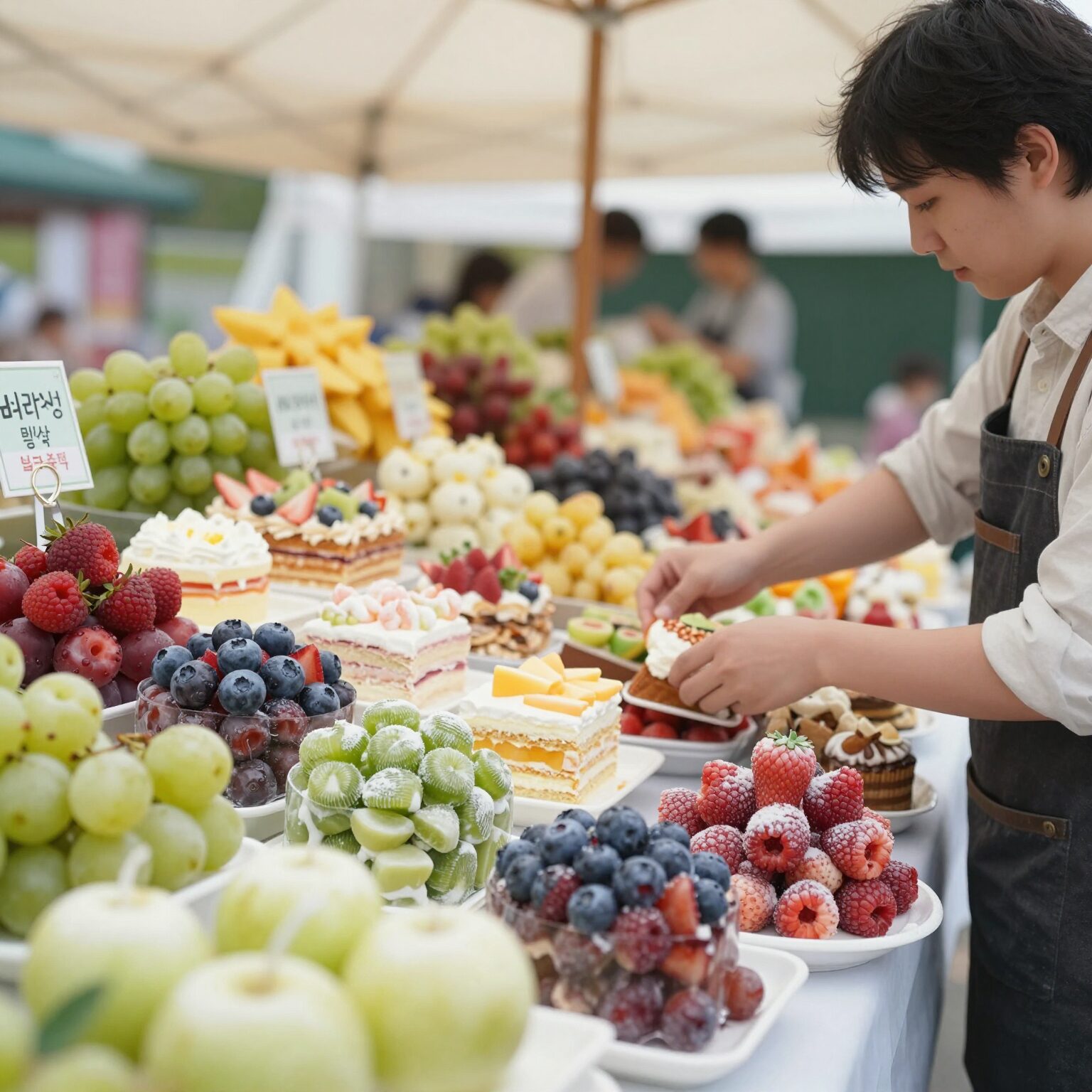 논산 딸기축제에서 판매하는 다양한 딸기 디저트와 음식들