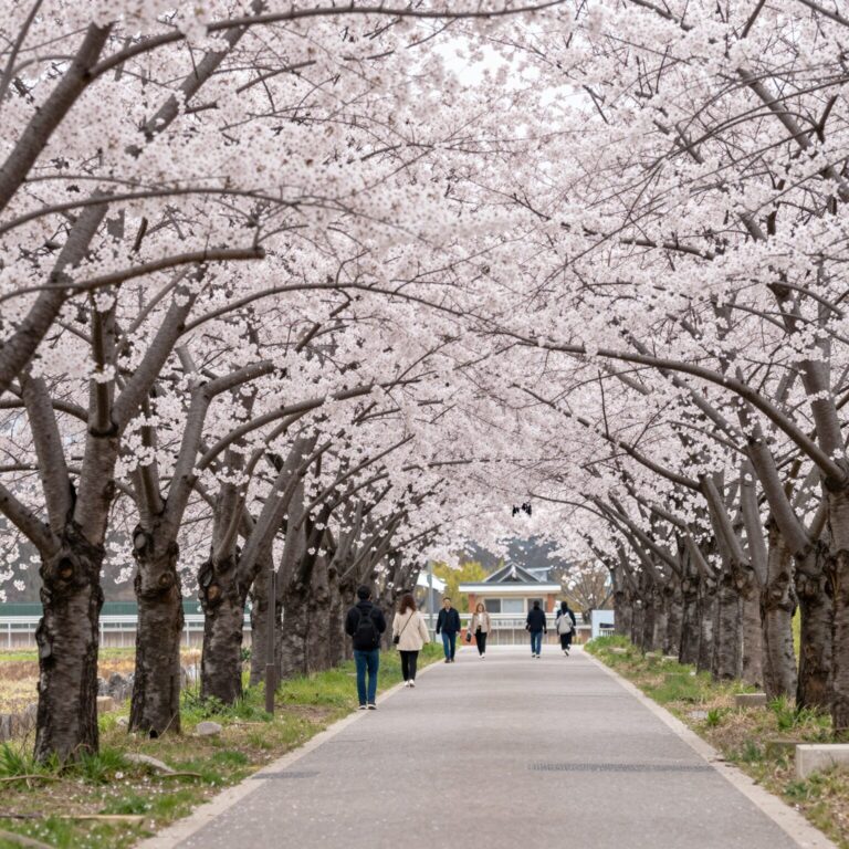 여좌천 로망스 다리의 벚꽃 터널 풍경