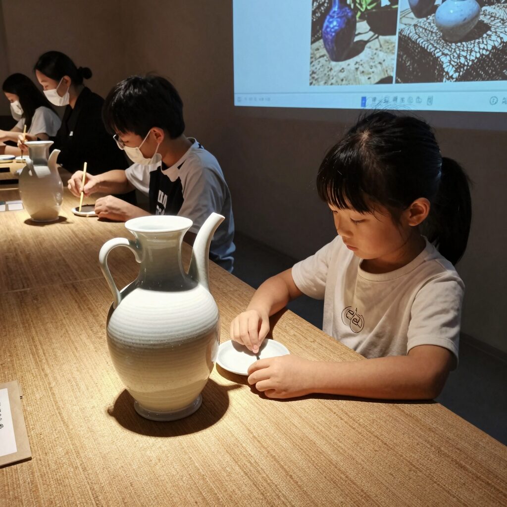 광주왕실도자페스티벌에서 아이가 물레체험을 하고 있는 모습