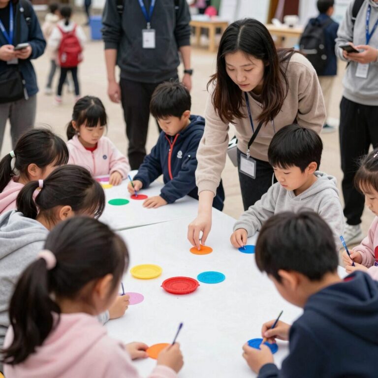 안동 차전장군노국공주축제에서 아이들이 색동놀이 체험을 하고 있는 모습