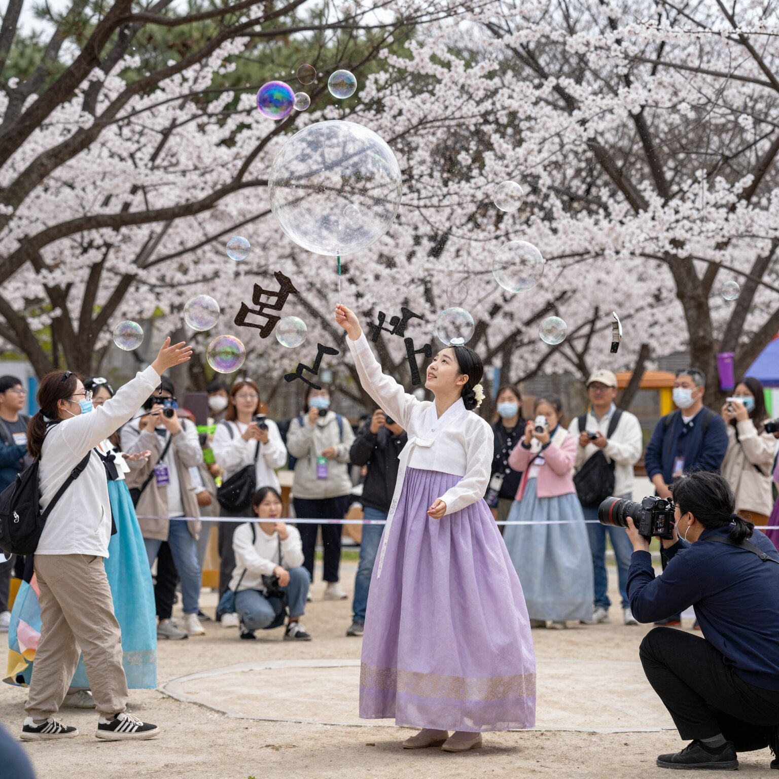 회룡포 봄나들이 축제 버블 공연 모습