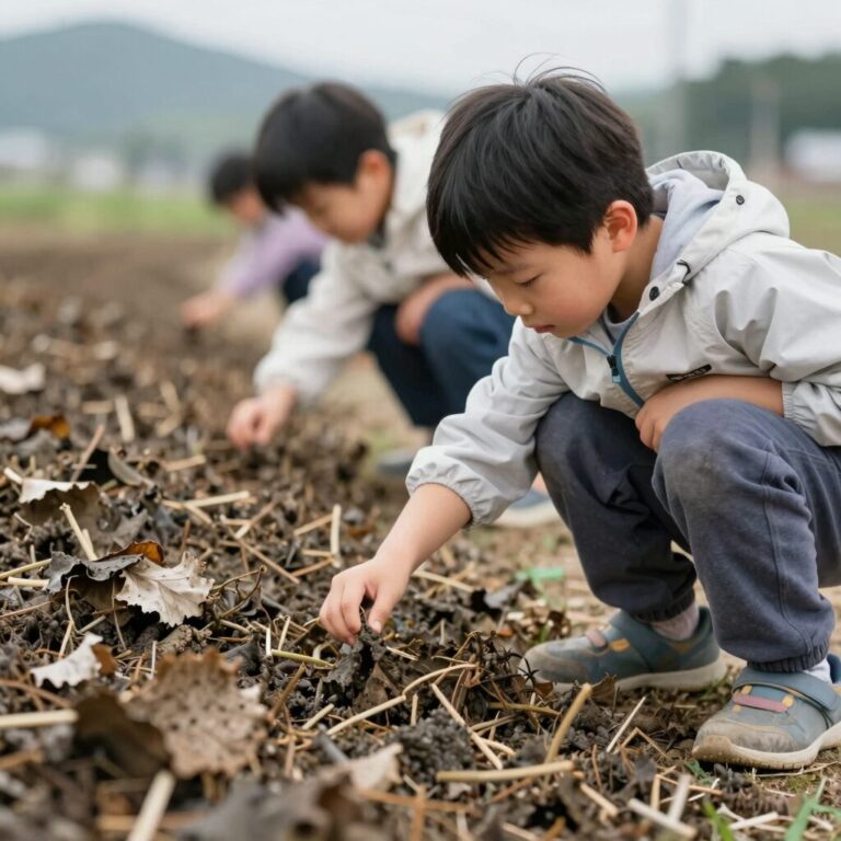 고창 하전갯벌에서 아이들이 바지락을 캐고 있는 모습