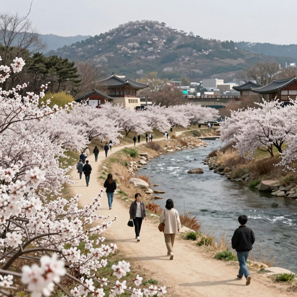 회룡포 봄나들이 축제 유채꽃밭과 내성천 풍경