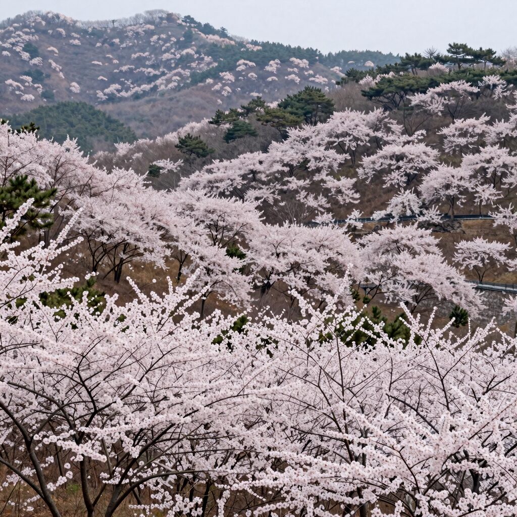 회룡포 전망대에서 바라본 내성천 풍경과 유채꽃밭