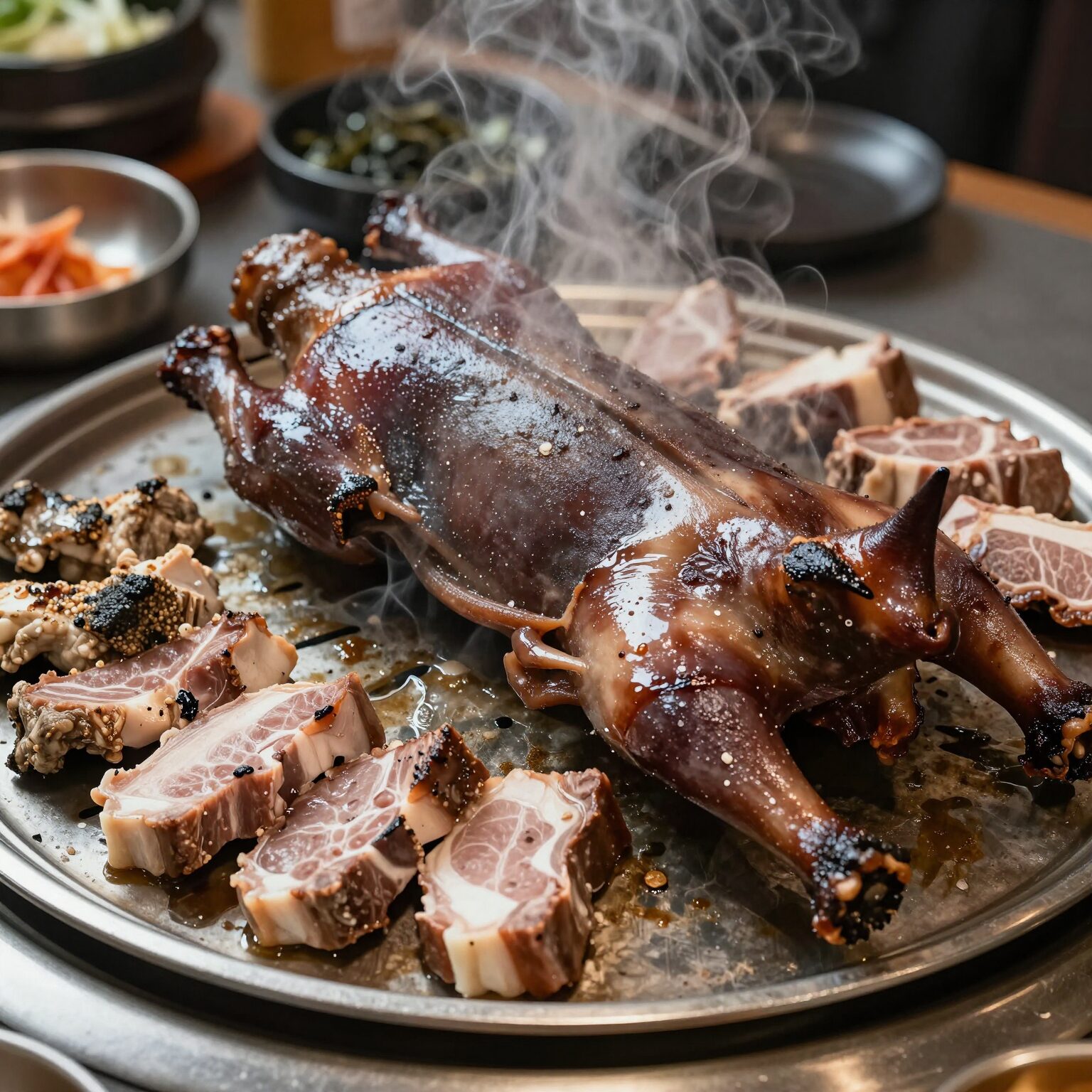 제주 골체오름 근처 흑돼지 구이 맛집 화로위의 고기와 상차림