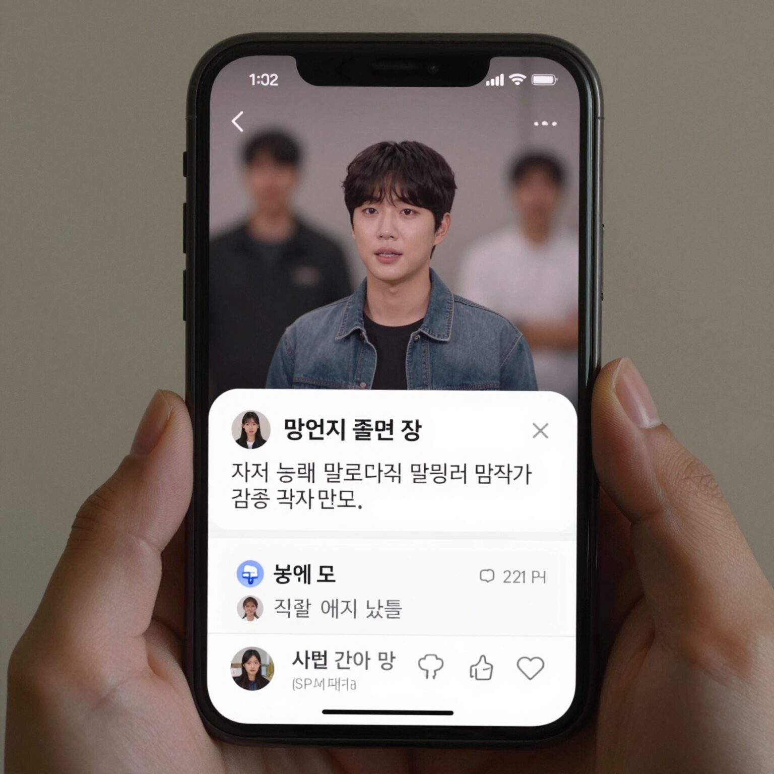 스마트폰 화면 속에 나오라쇼 방송 출연 장면과 시청자 댓글 알림, 인스타그램 팔로워 수가 급증하는 모습