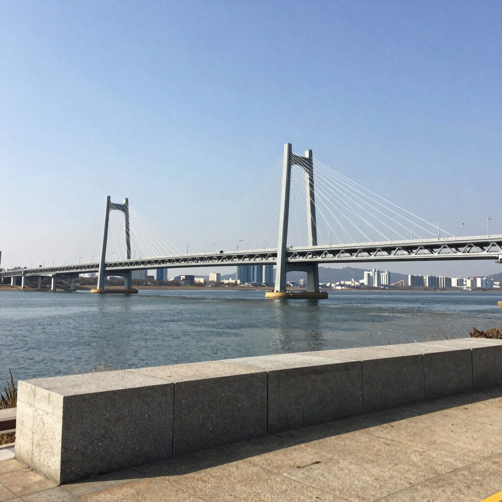 서빙고길에서 바라본 반포대교와 한강 풍경