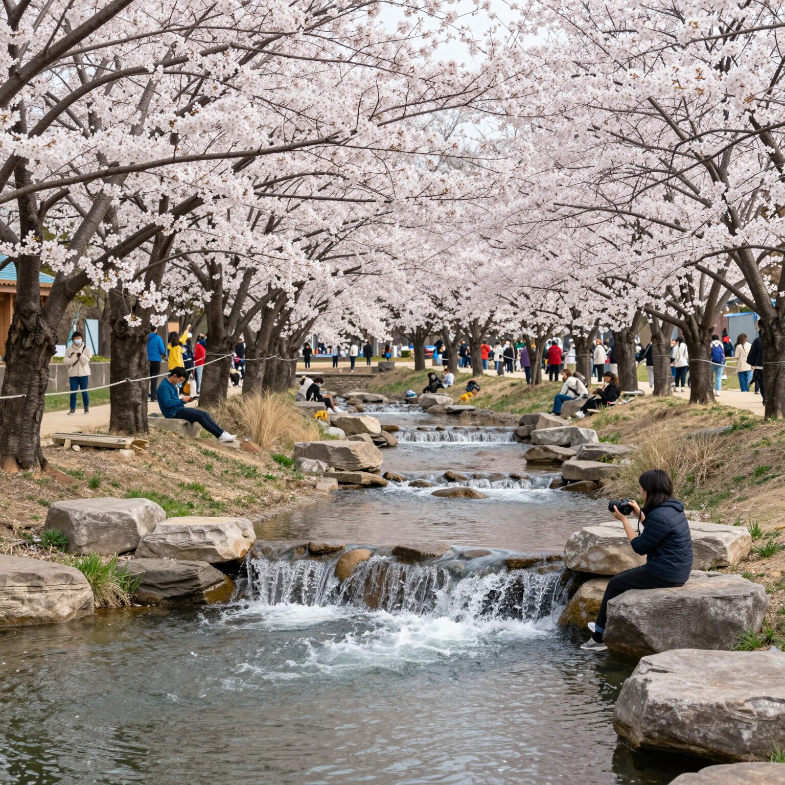 서대문 봄빛축제 홍제천 벚꽃과 폭포 풍경