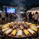 우도 소라축제 우도의 밤 행사장 야경, 불판에서 구워지는 소라구이와 사람들