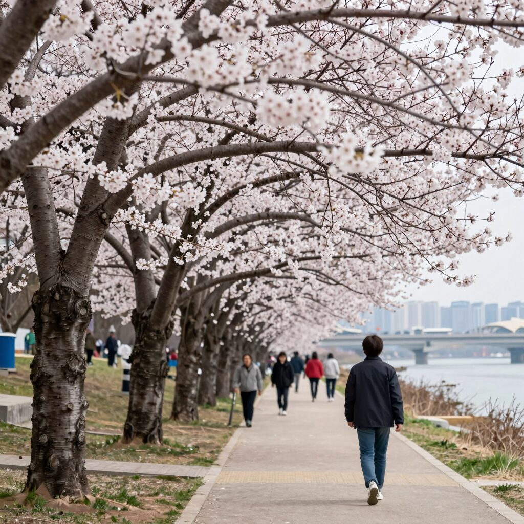 양평 갈산공원 남한강변 벚꽃길 봄 풍경