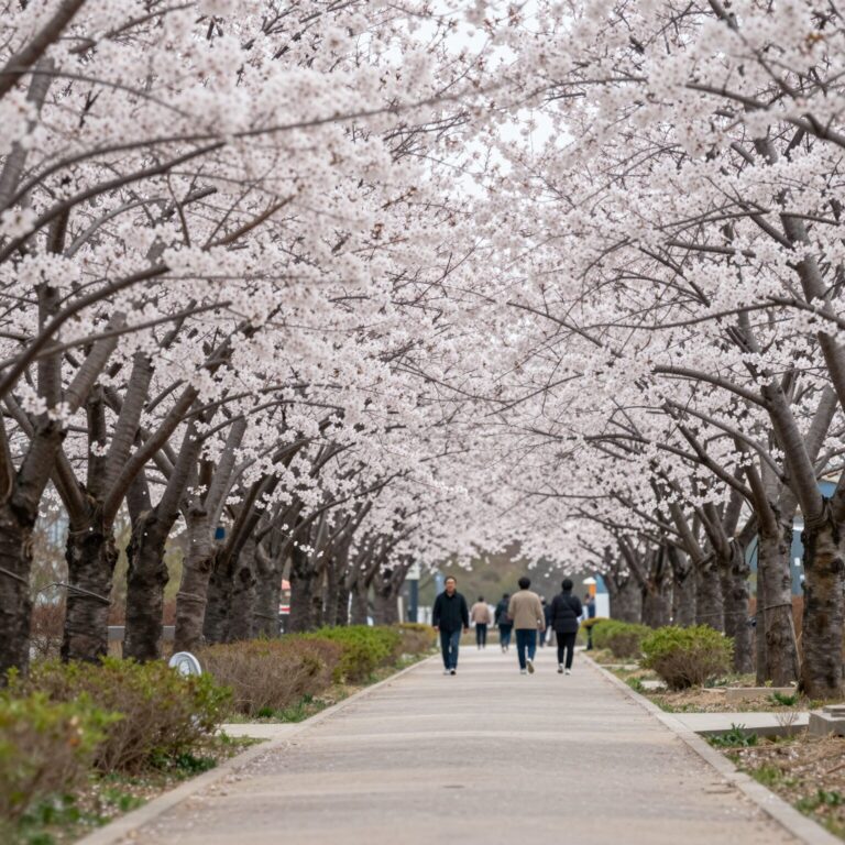 2026년 3월 말 양산 황산공원 벚꽃 터널 개화 상황 사진