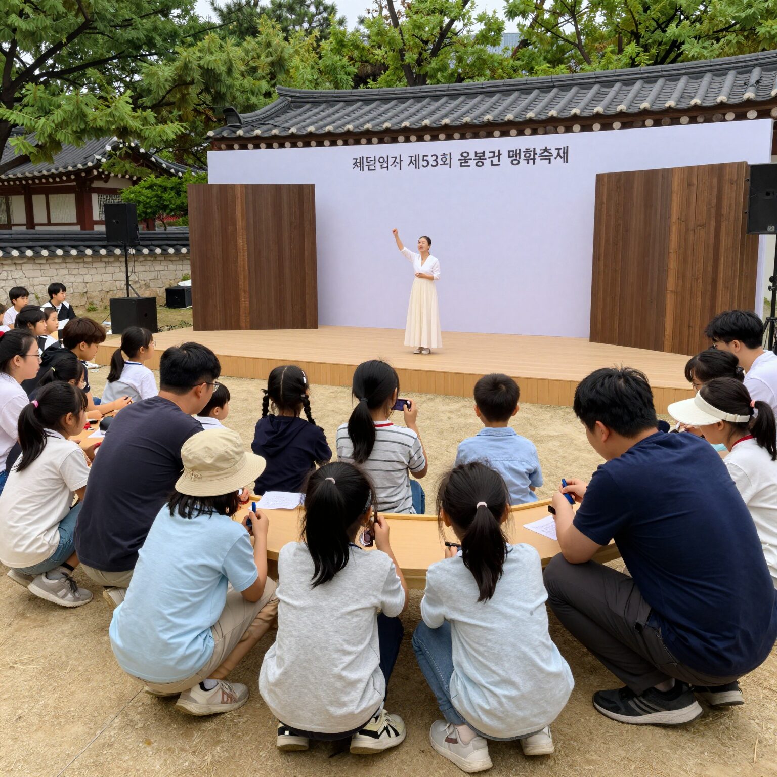충남 예산 충의사 일원에서 열리는 제53회 윤봉길 평화축제 행사장 전경으로 어린이와 가족 방문객이 역사 체험과 공연을 즐기는 모습