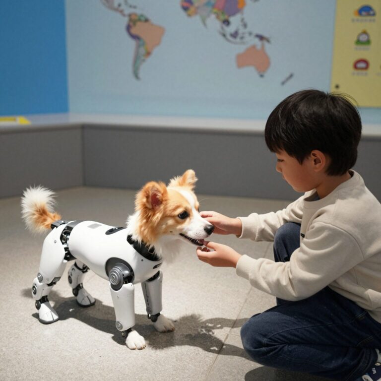 인천어린이과학관에서 아이가 로봇강아지와 상호작용하는 모습