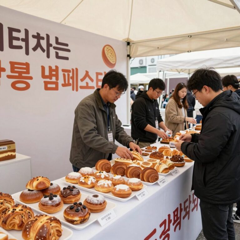 강릉대도호부관아에서 열리는 빵터지는 강릉 빵 페스타 장면으로, 다양한 빵 부스와 방문객들이 즐기는 모습