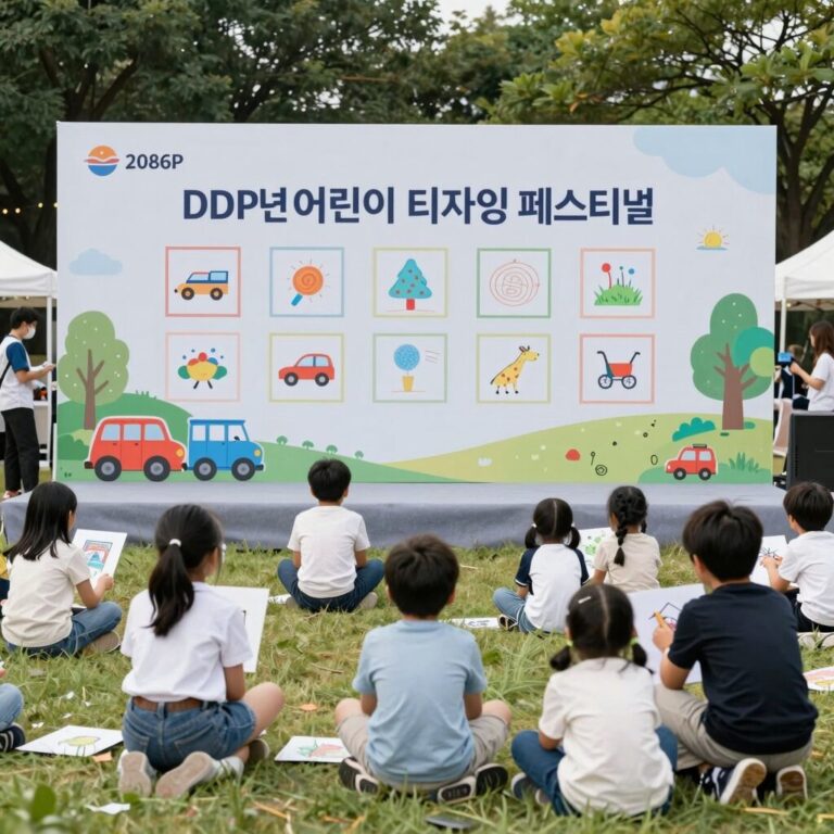 2026년 DDP 어린이 디자인 페스티벌 야외 행사장全景, 아이들이 장난감과 그림을 즐기는 모습