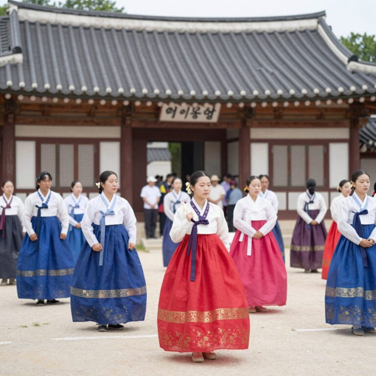 장흥동학농민혁명기념관 앞에서 동학 풍물 길놀이 행진하는 사람들의 모습