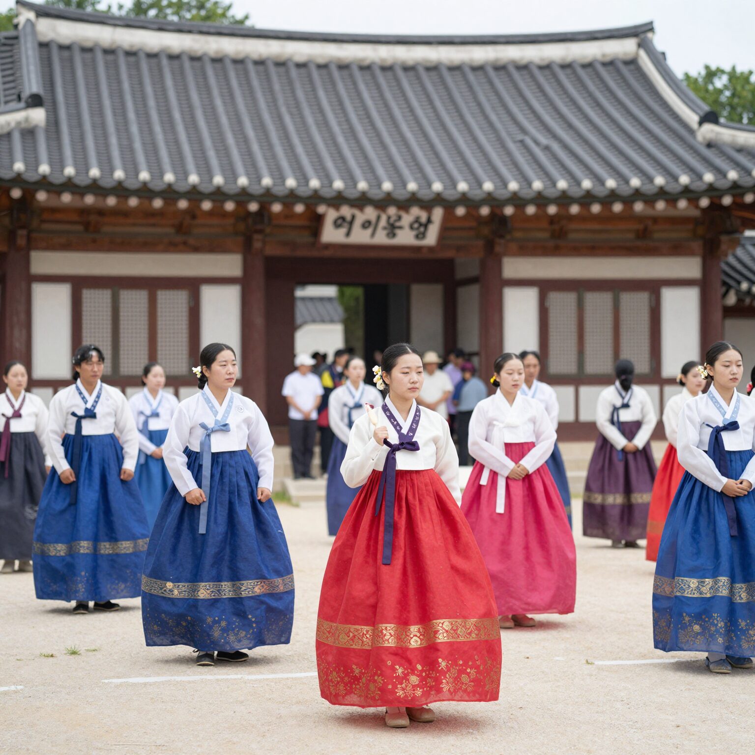 장흥동학농민혁명기념관 앞에서 동학 풍물 길놀이 행진하는 사람들의 모습