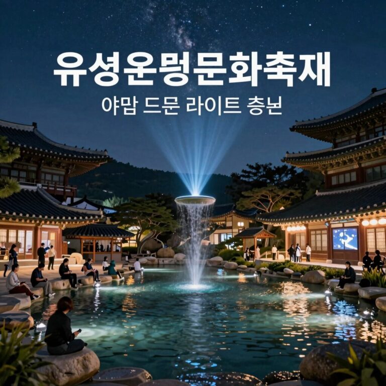 유성온천문화축제 야간 드론 라이트 쇼가 밤하늘을 수놓는 장면