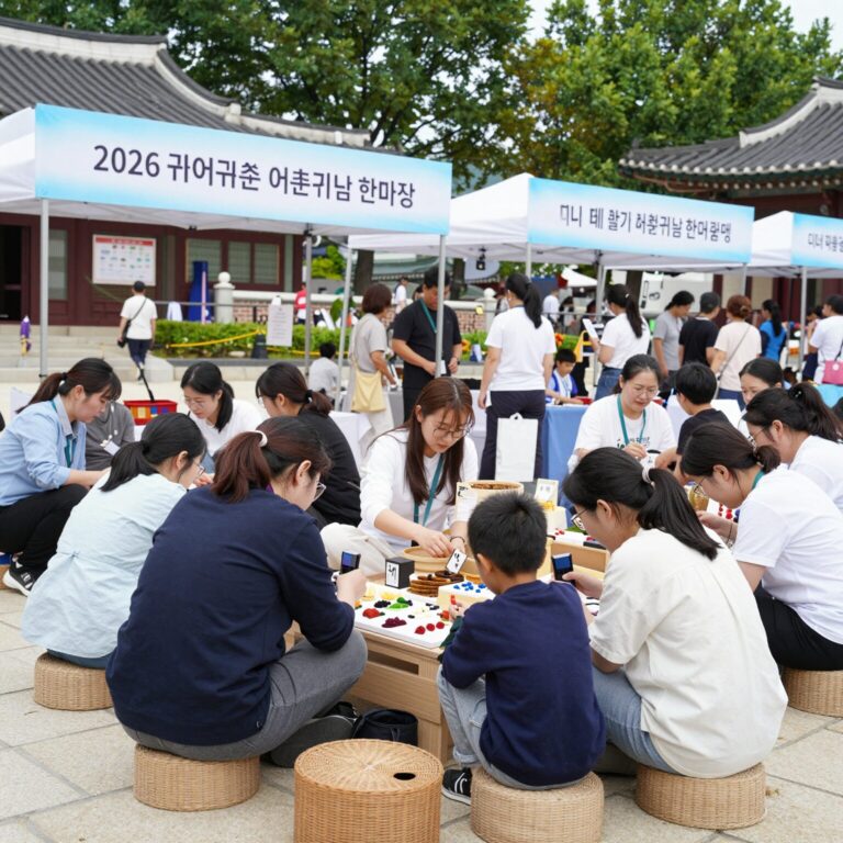 광화문광장에서 열리는 2026 귀어귀촌 어촌관광 한마당의 미니 테왁 만들기 체험 부스 모습
