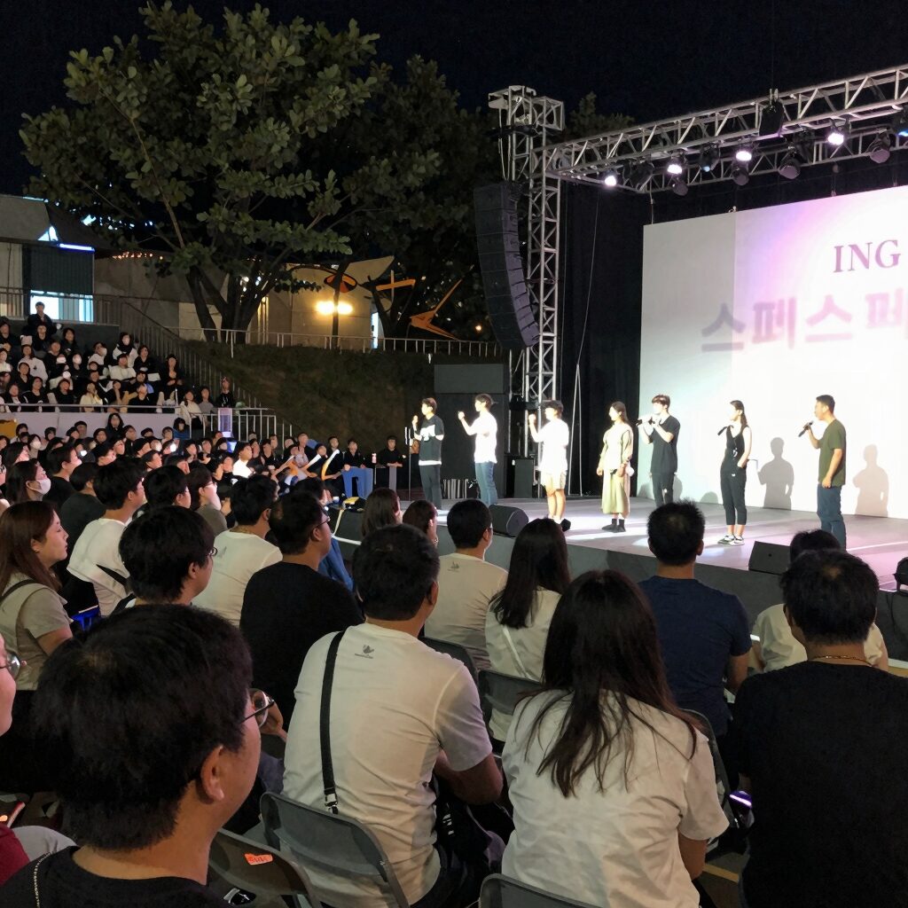 ING 페스티벌 야외 공연장에서 많은 사람들이 즐겁게 공연을 관람하고 있는 모습