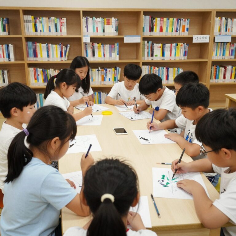 어린이날 도서관 큰 잔치에서 페이스 페인팅을 하고 있는 아이들
