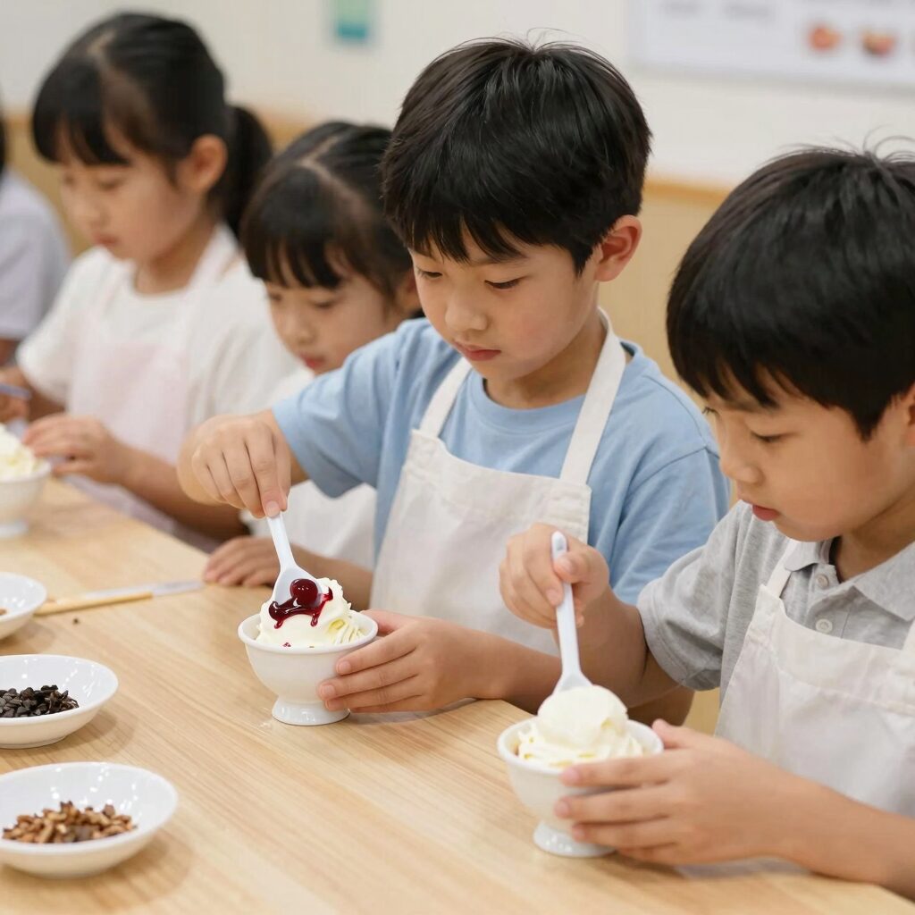 어린이들이 과학 원리를 이용해 직접 아이스크림을 만드는 체험 사진