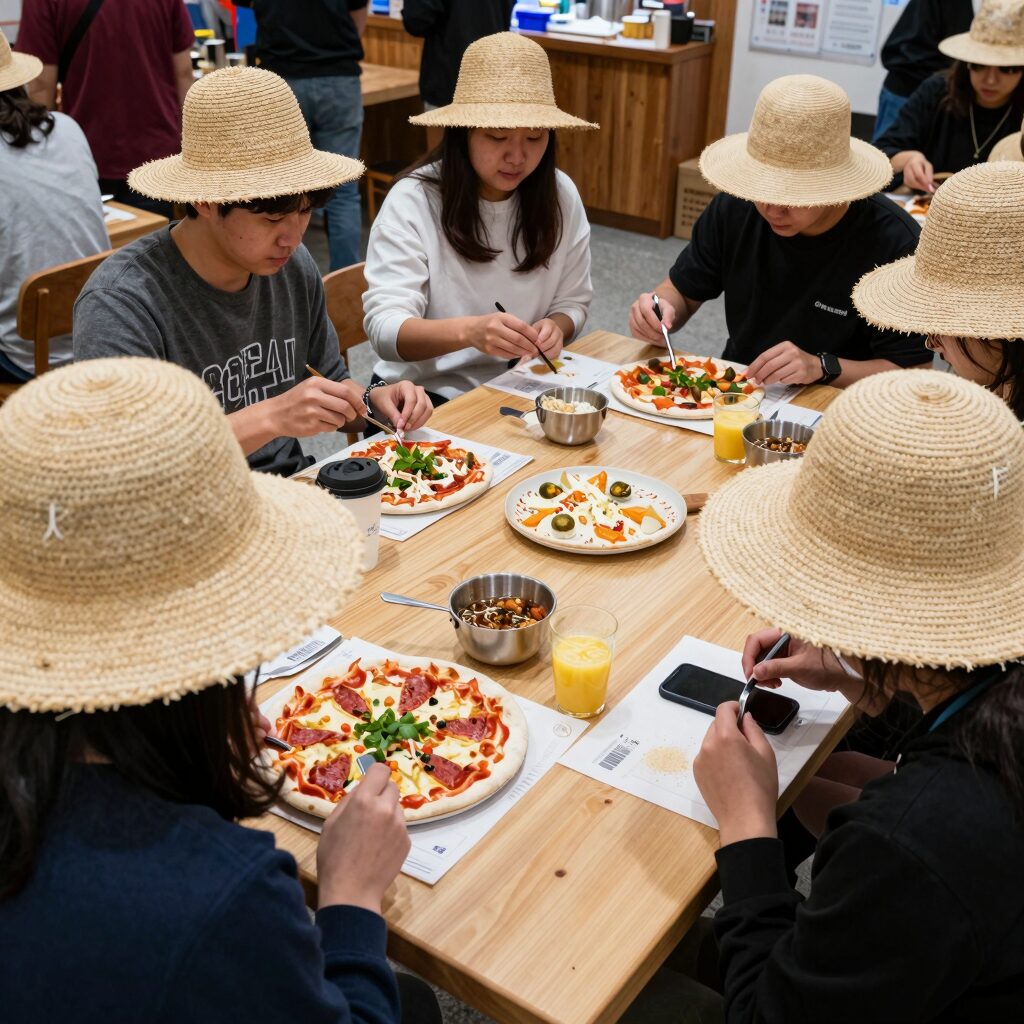 부산 밀 페스티벌 체험존에서 피자 만들기와 밀짚모자 만들기 체험