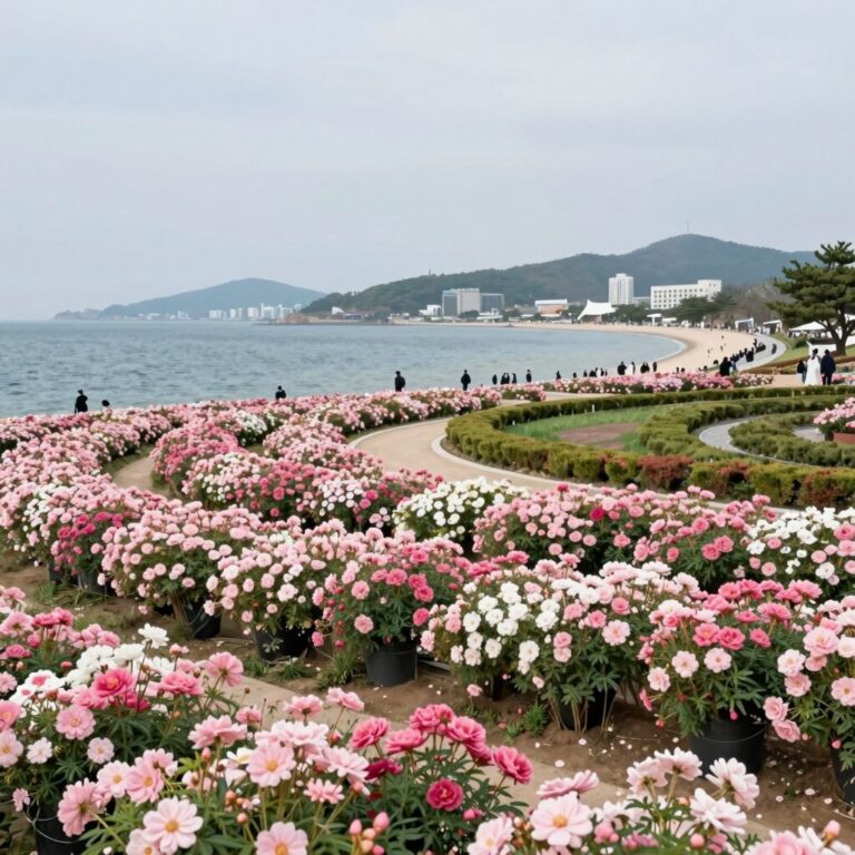 삼척 장미공원 전경 오십천 강변을 따라 펼쳐진 장미 정원