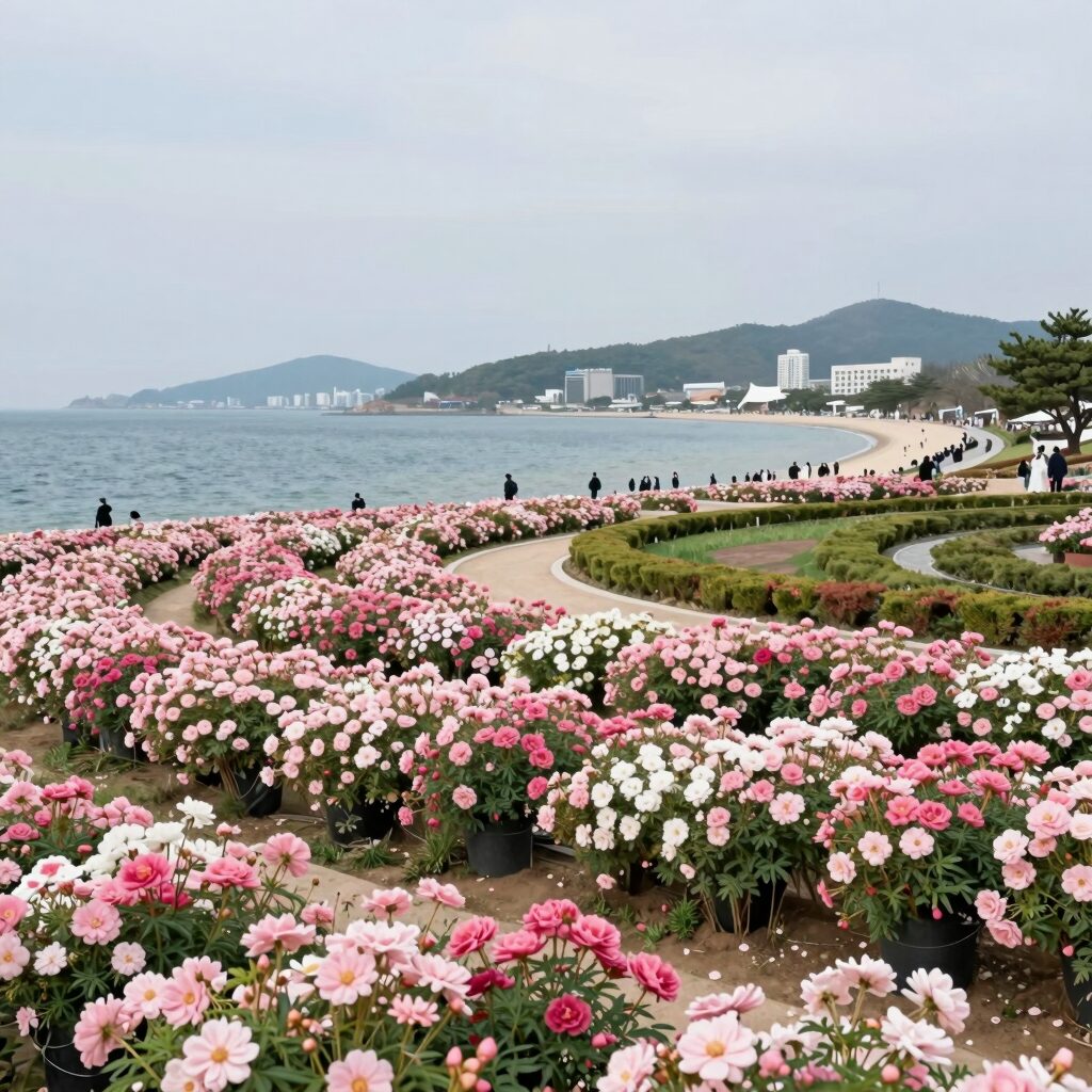 삼척 장미공원 전경 오십천 강변을 따라 펼쳐진 장미 정원