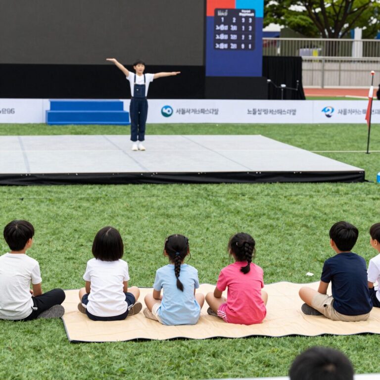 2026 서울서커스페스티벌 노들섬 잔디마당 공연 장면 어린이들이 돗자리에 앉아 서커스 공연을 관람하는 모습