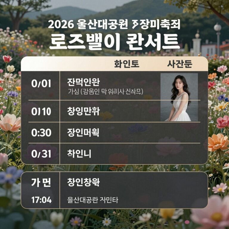 2026 울산대공원 장미축제 로즈밸리 콘서트 가수 라인업과 시간표를 표로 정리한 블로그 이미지
