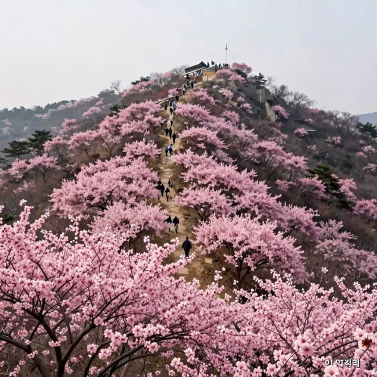소백산 능선을 따라 연분홍 철쭉이 광활하게 핀 풍경
