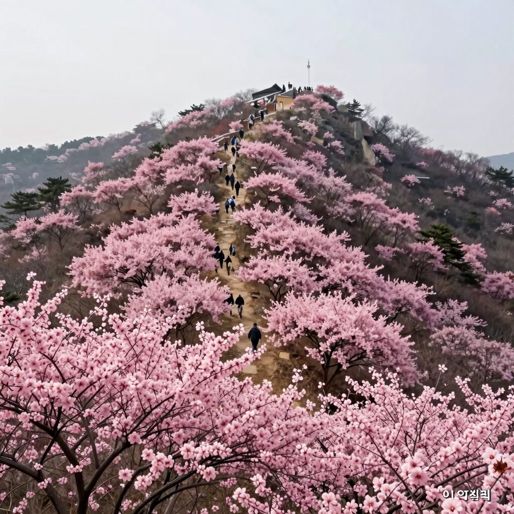 소백산 능선을 따라 연분홍 철쭉이 광활하게 핀 풍경