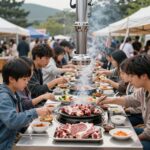 원주 치악산 한우축제 셀프구이존에서 가족들이 한우를 굽고 있는 풍경