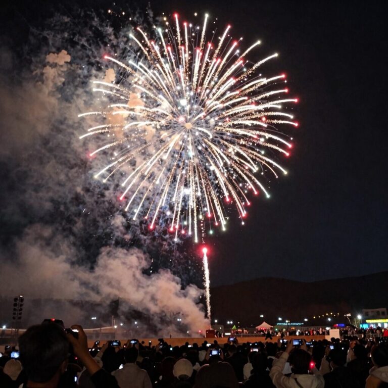 완주 대둔산 야경과 함께 펼쳐지는 화려한 불꽃놀이 장면으로 축제의 정수를 보여주는 순간