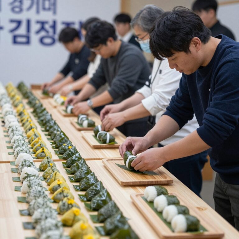 경기미 김밥 페스타 본선 경연에서 참가자들이 김밥을 말고 있는 모습