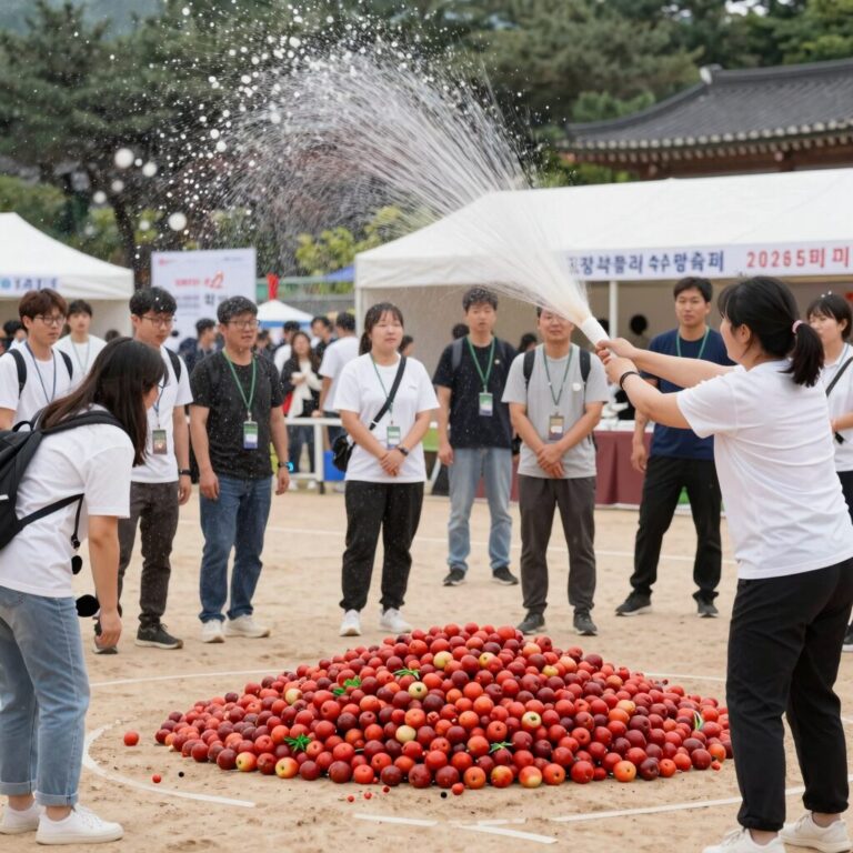 고창 복분자와 수박축제 2026 행사장에서 물총 싸움을 즐기는 방문객들의 모습