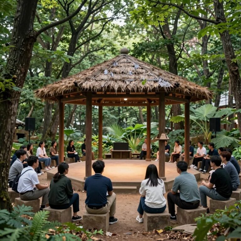 푸른 숲 계정숲 한가운데 마련된 경산자인단오제 특설무대와 관람객들 모습