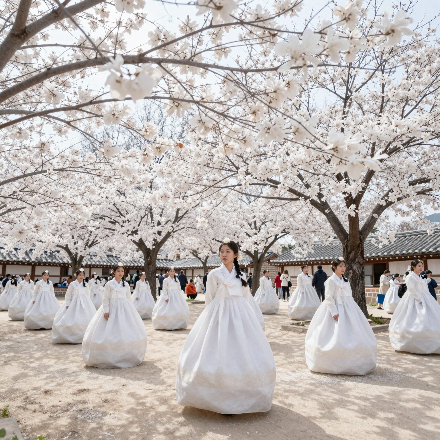 한산모시관 앞마당에서 펼쳐지는 한산모시문화제 전경, 흰색 모시천이 바람에 나부끼는 모습