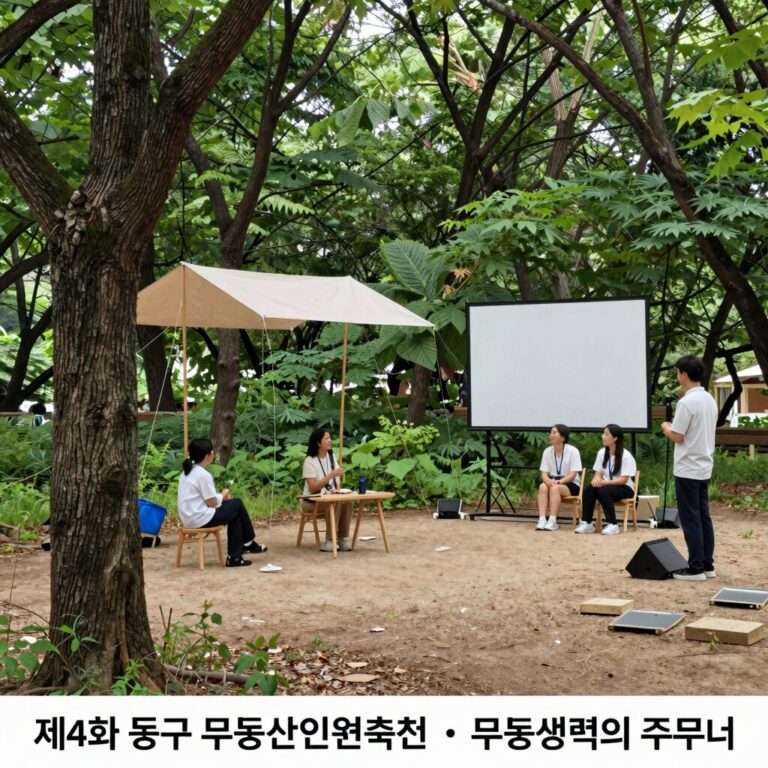 제4회 동구 무등산인문축제 무등생각의 주무대와 편백숲이 어우러진 전경 사진