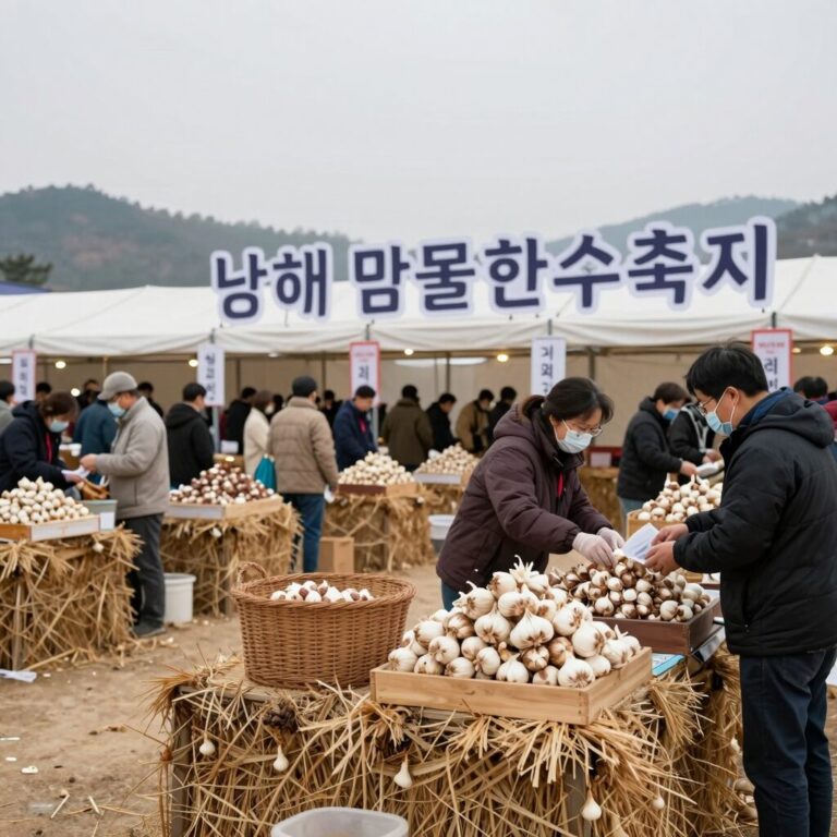 남해 마늘한우축제 행사장全景과 마늘 판매 부스