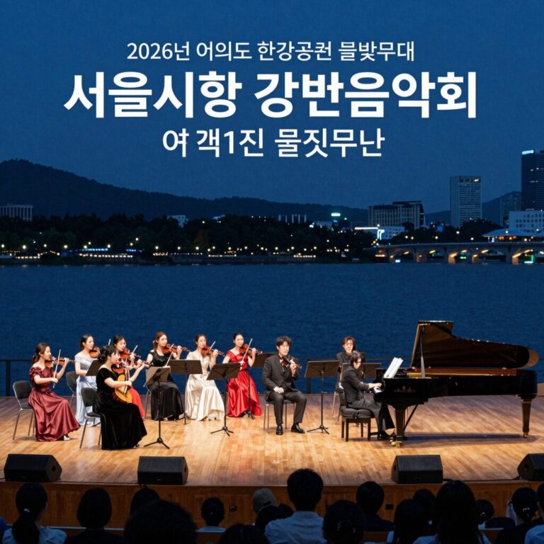2026년 여의도 한강공원 물빛무대에서 열리는 서울시향 강변음악회 야경 전경